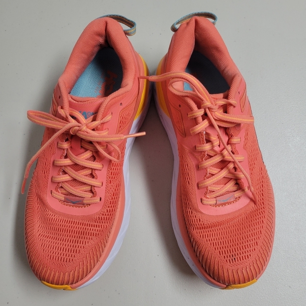 Hoka One One Women's Coral and Yellow Running Shoes